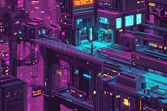 make a cyberpunk futuristic city illustration