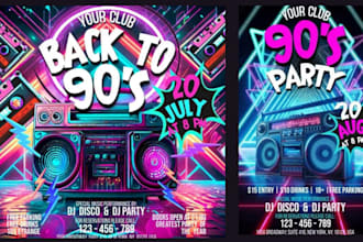 design 70s 80s 90s style retro concert flyer hip hop dj rave nightclub flyer