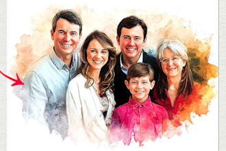 painting realistic family portrait or group watercolor style