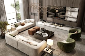 do 3d cgi render for bathroom, kitchen, bedroom, living room interior design