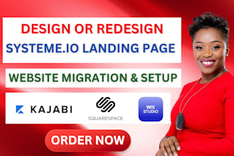 systeme io website development or migrate website to kajabi landing page design