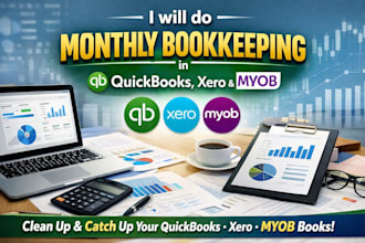 do monthly bookkeeping in quickbooks online, xero and myob