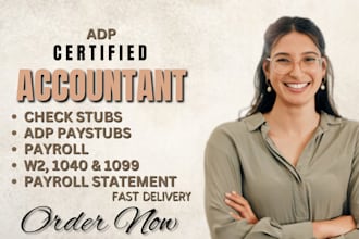 prepare adp paystub, payroll slip, stubs, w2, paycheck, 1099 and 1040