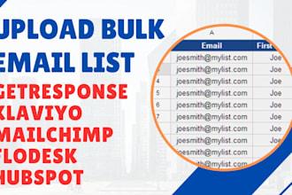 upload bulk email on klaviyo, getresponse, mailchimp, hubspot