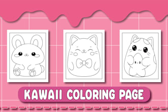 design cute kawaii coloring book pages line art illustration