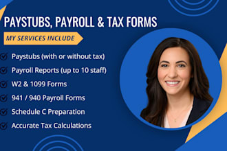 payroll reports, paystubs, w2, 1099, 941 and schedule c