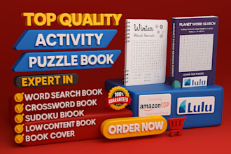 create activity puzzle book word search crossword sudoku and book cover for kdp