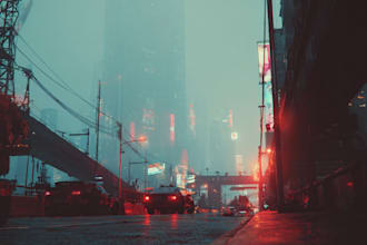 create a cyberpunk sci fi background art illustration