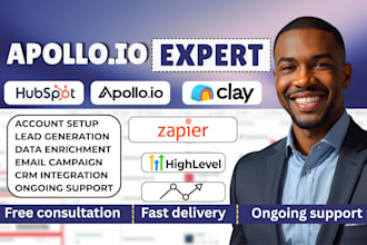 setup apollo io, clay com, hubspot, gohighlevel zapier, automation, workflows