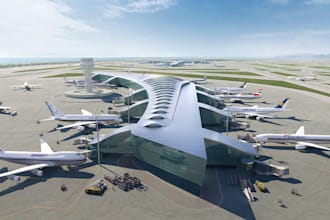 do 3d airport design, aircraft hanger, private airport design with rendering
