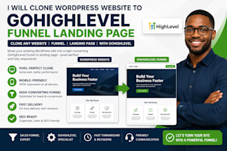 clone gohighlevel wordpress website to gohighlevel funnel landing page design
