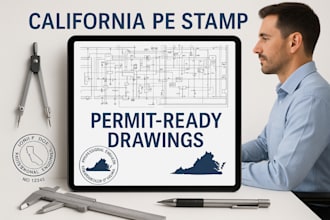 review and pe stamp mep drawings for california virginia permit approval
