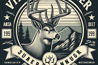 design high quality vintage deer logo with t shirt designe