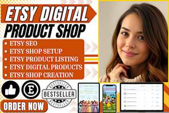 set up etsy digital product shop, etsy digital product design, etsy SEO listing