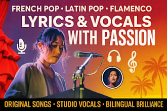 write french pop, latin pop or flamenco lyrics and record female vocals