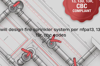 design fire sprinkler system per nfpa13, 13d, 13r, cbc codes