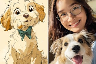 draw your cat, dog or any pet into disney cartoon portrait