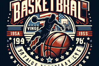 design high quality vintage basketball logo with t shirt design