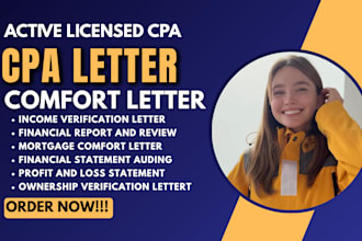 provide CPA mortgage comfort letter, self employment income verification letter