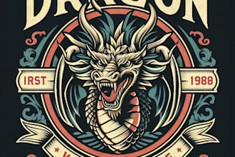 design high quality vintage dragon logo with t shirt design