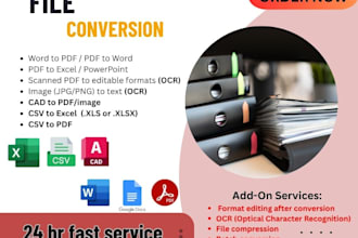 convert CSV, cad, PDF, word, excel, images or scanned files