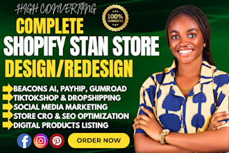 design and market your stan store, tiktok shop, shopify, beacons ai, or gumroad
