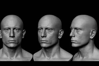 realistic 3d head model in zbrush face sculpt bust modeling stl file 3d printing