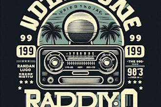 design high quality vintage radio stations logo with t shirt design