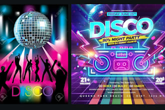 design 80s 90s 70s 60s flyer retro vintage, disco night club party flyer in 24hr
