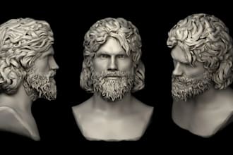 sculpt realistic 3d head, 3d bust, 3d face, 3d full body model in 3d printing