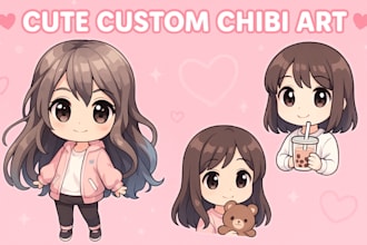 draw cute chibi anime art character design for your pfp, stickers and sheets