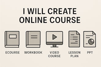 create online course, ecourse, workbook, video course, lesson plan and ppt