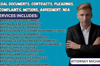 draft legal documents, contracts, agreements, complaints, motions, pleadings