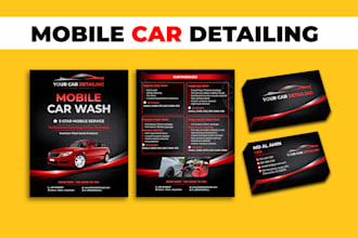 car wash auto mobile detailing rental automotive flyer business card menu design