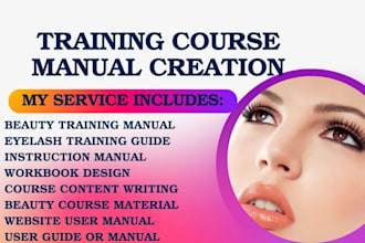write, format training course manual, beauty, eyelash, and website user guide