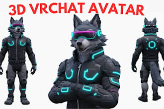 create custom vrchat avatar, furry avatar, 3d vrc model, vrchat furry character
