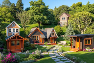 design tiny house, small house, frame house, cabin house, container house