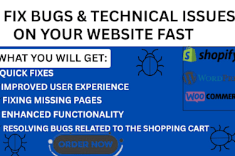 fix bugs and issues on your shopify wordpress wix webflow or woocommerce