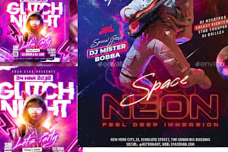 design neon posters, flyers, covers and glowing party movies catching banner