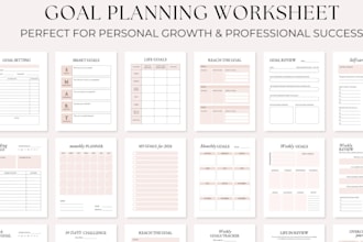create daily planner goal tracker, schedule dashboard, digital habit journal