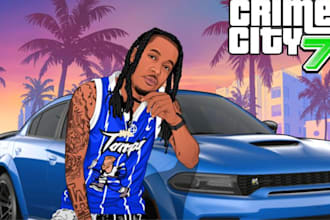 draw awesome gta style theme game illustration cartoon portrait from your photo