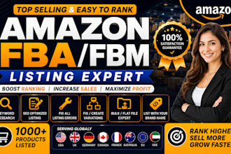 set up amazon fba fbm account, setup amazon SEO fba fbm product listings for pl