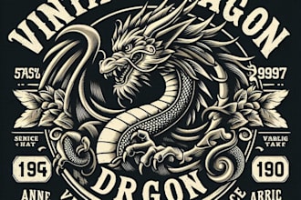 design high quality vintage dragon logo with t shirt design