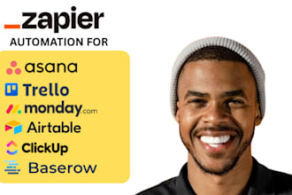 zapier automate asana, trello, jira, baserow, airtable, clickup, monday crm
