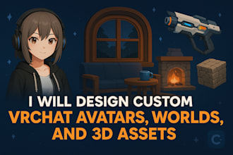 design custom vrchat avatars, world, 3d assets