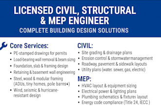 create foundation, framing, and mep plans for code compliant building permits