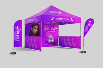 design premium canopy tent, event banner, flag, table cover