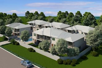 rebuild multi unit family apartment, design villa house,cgi day night rendering
