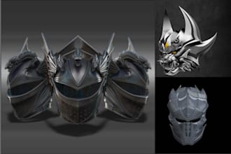 sculpt high quality 3d cosplay mask, helmet, or props for 3d printing