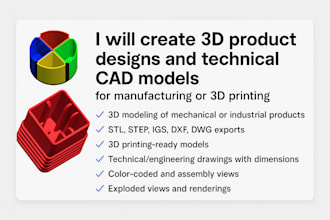 3d cad model make step, stl, and dwg files for your idea